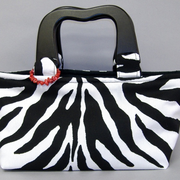 Meredith Zebra Stripe Purse Hand Made Bag Animal Print Black White Tote Fabric - Picture 1 of 6